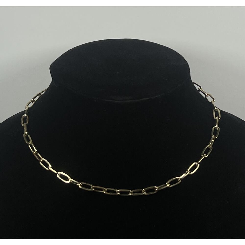 Light Gold Tone Choker Collar Paperclip Necklace 16 in Classy Casual Everyday